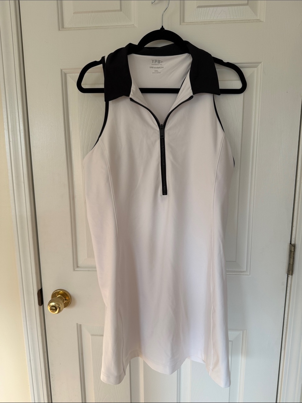 YPB White Sleeveless Polo Zip Dress with Black Collar